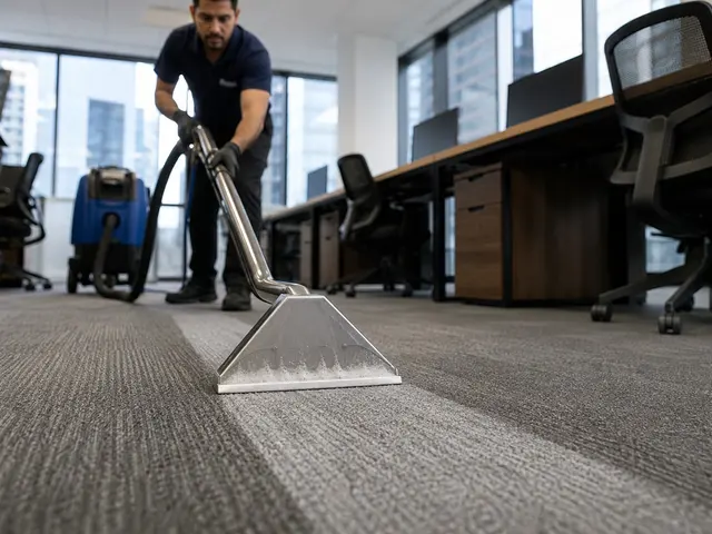 Extração profissional em carpete de escritório pela equipe da Flex Clean